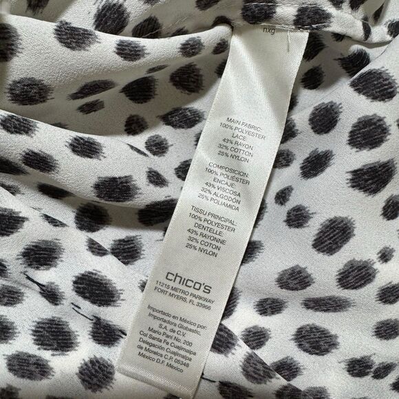 Chico's Soft Dotted Polkadot Black And White Front Tie Size 2 Xl - Picture 8 of 8